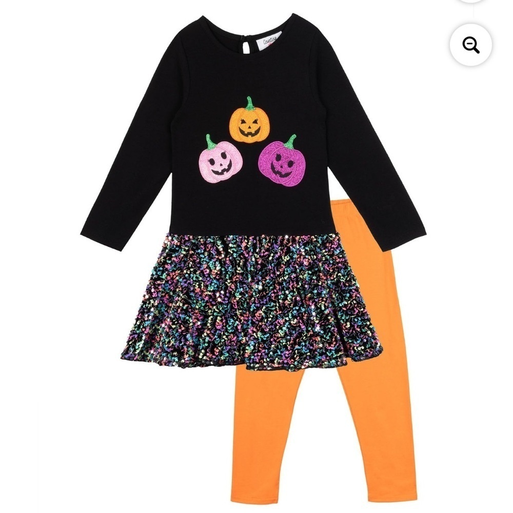 Kids Halloween Pumpkin Glitter and Sequins Matching Set - Black and Multicolor6X - Picture 5 of 8